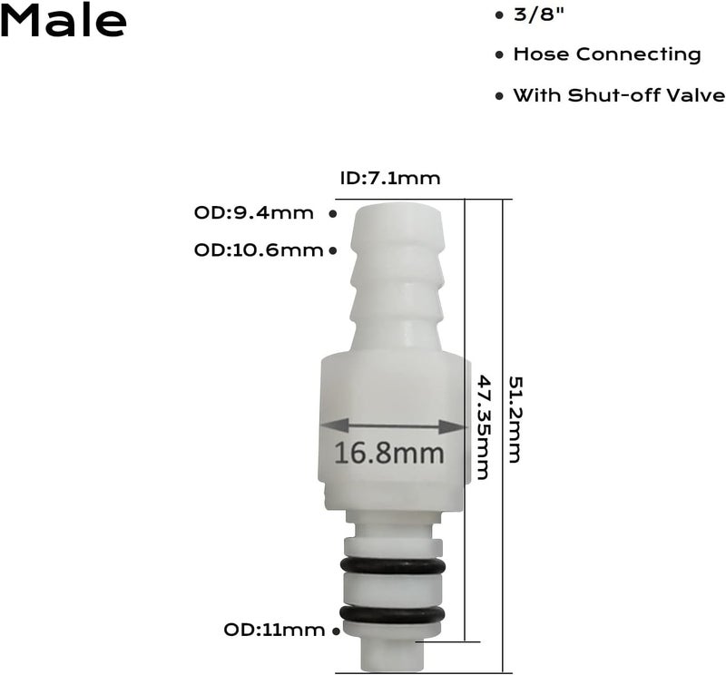 BBTUS 2PCS 1/4" 3/8" 5/16" Plastic In-Line Hose Barb Coupling Insert Quick Connector, Shut-Off Valved in Tube Quick Connector, Male Quick Connect Hose Fittings (2x Male Connector)(3/8") - Image 2